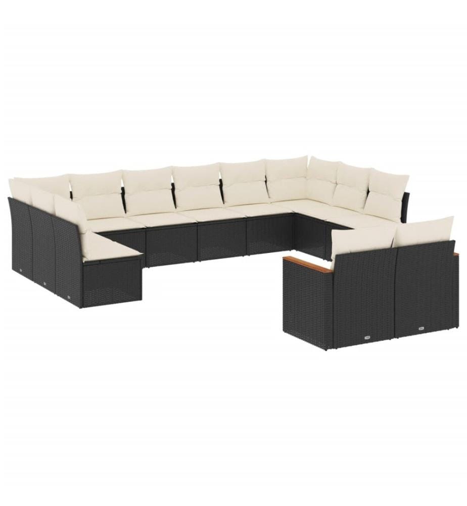 Salon de jardin 12 pcs avec coussins noir résine tressée
