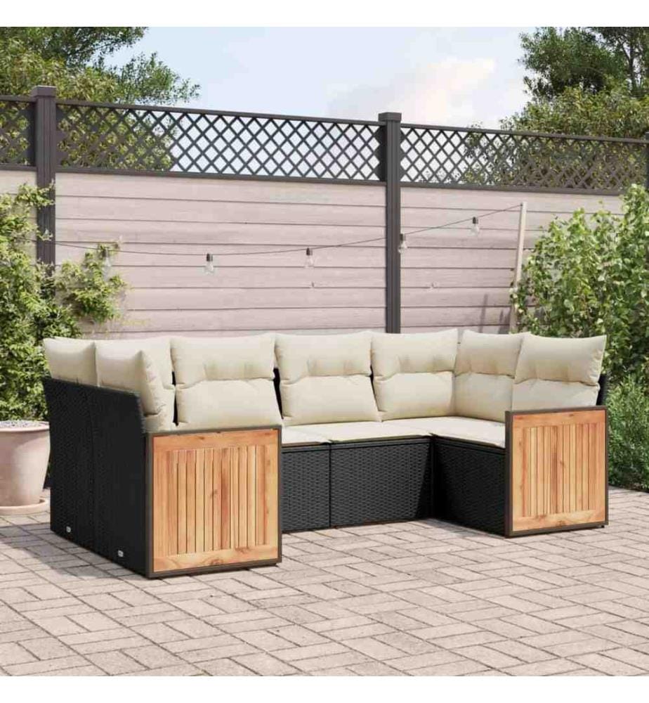 6-tlg. Garten-Sofagarnitur mit Kissen Schwarz Poly Rattan