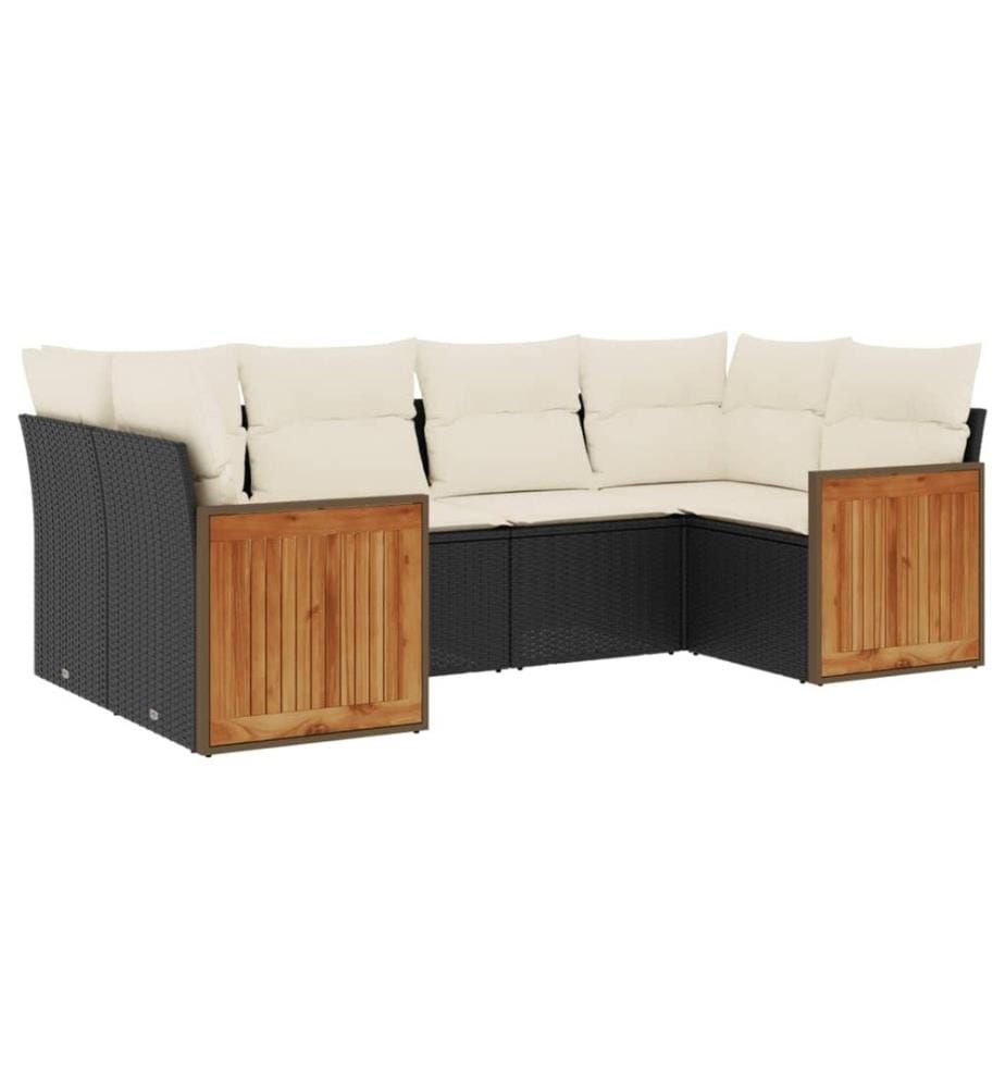 6-tlg. Garten-Sofagarnitur mit Kissen Schwarz Poly Rattan
