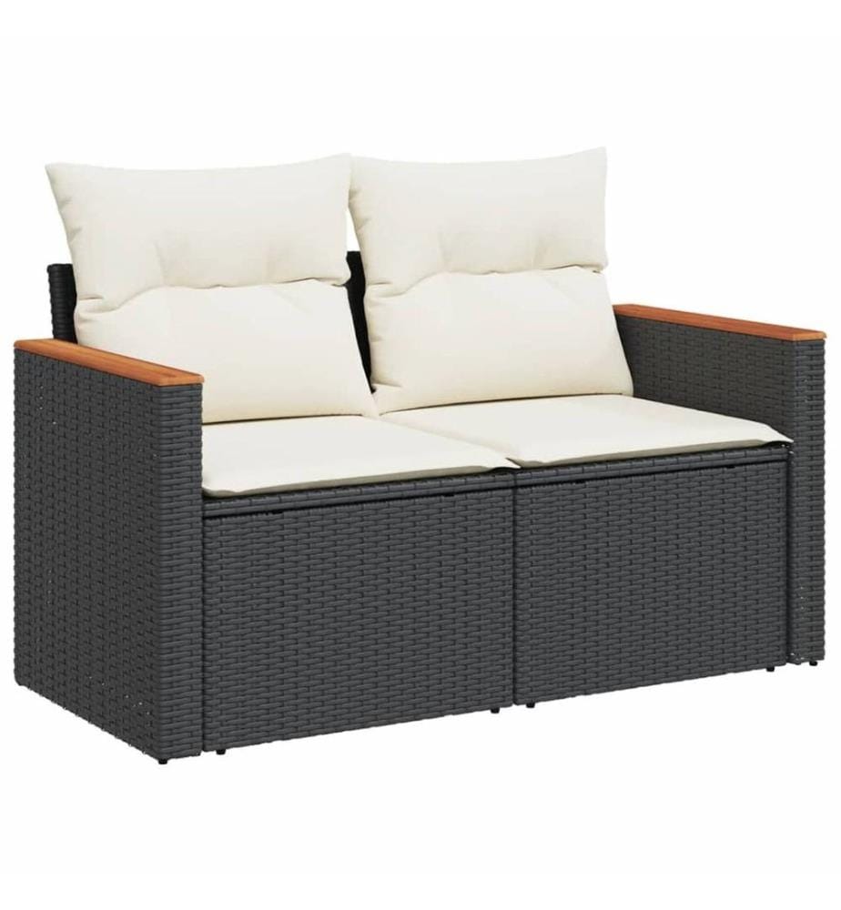 9-tlg. Garten-Sofagarnitur mit Kissen Schwarz Poly Rattan
