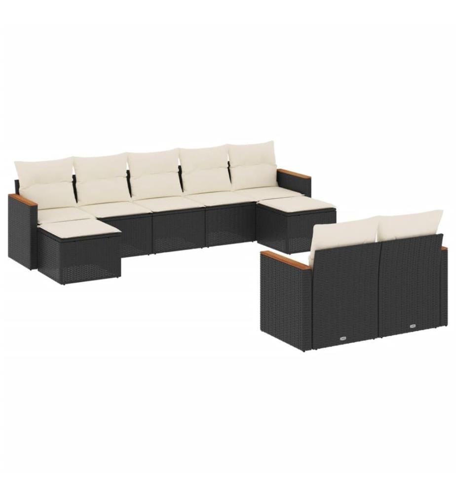 9-tlg. Garten-Sofagarnitur mit Kissen Schwarz Poly Rattan