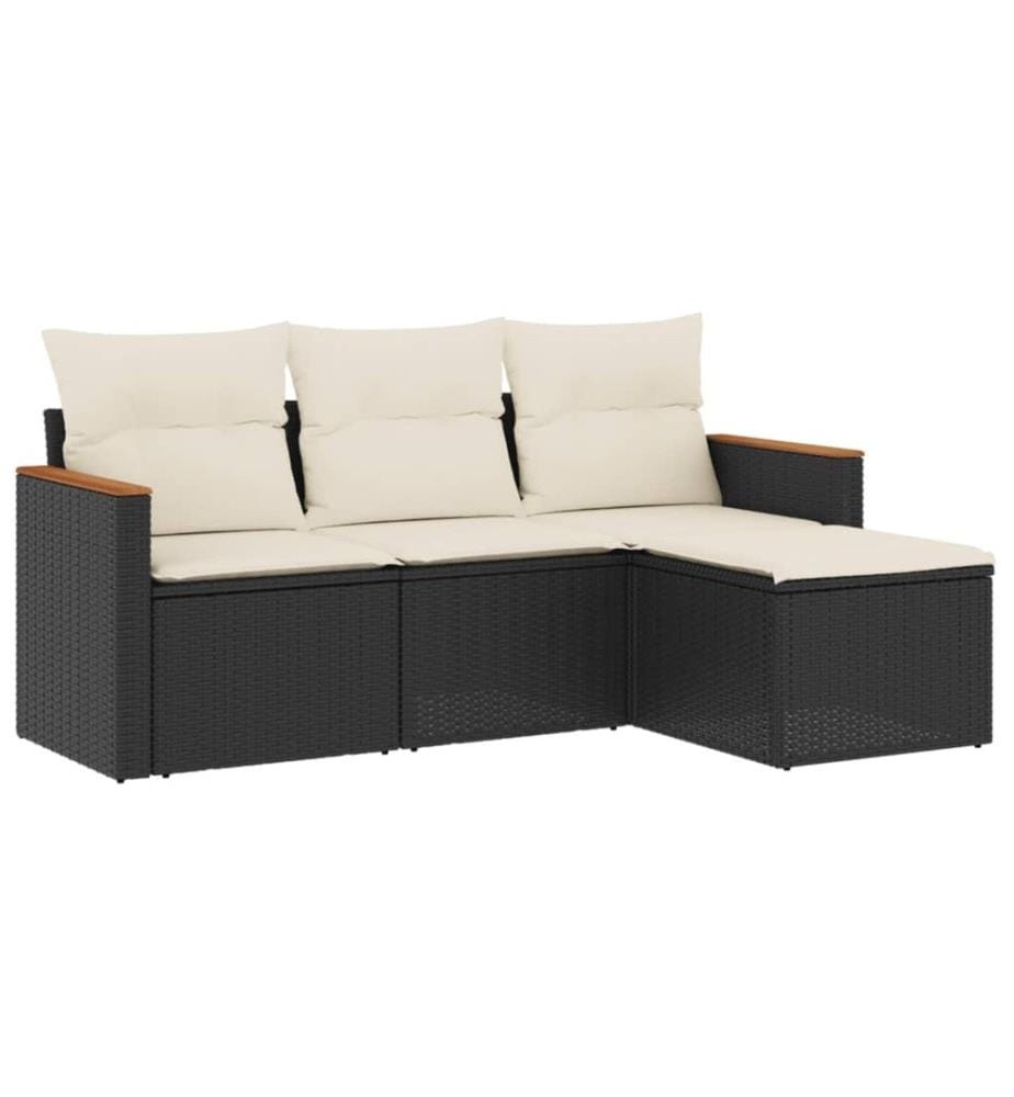4-tlg. Garten-Sofagarnitur mit Kissen Schwarz Poly Rattan