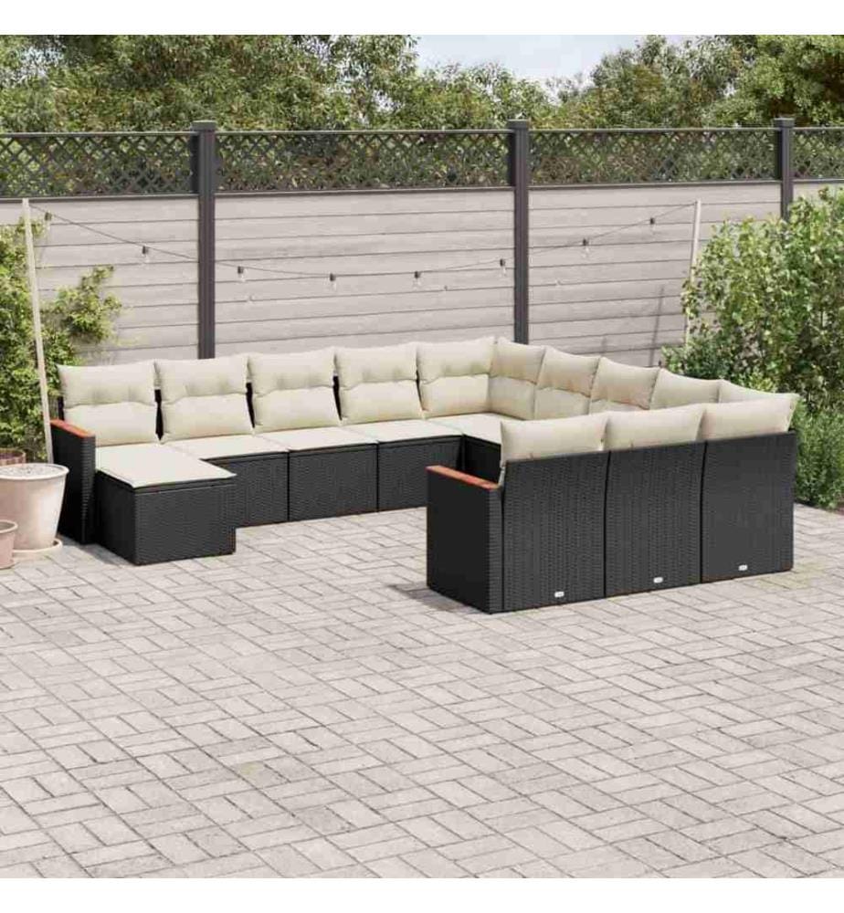 12-tlg. Garten-Sofagarnitur mit Kissen Schwarz Poly Rattan