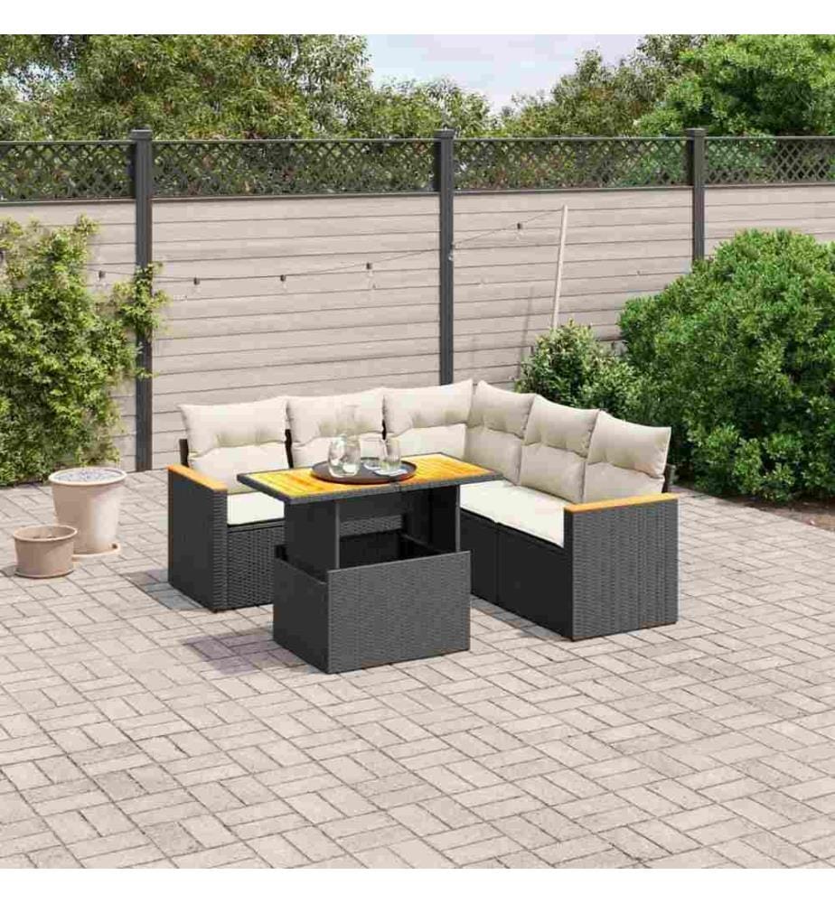 6-tlg. Garten-Sofagarnitur mit Kissen Schwarz Poly Rattan