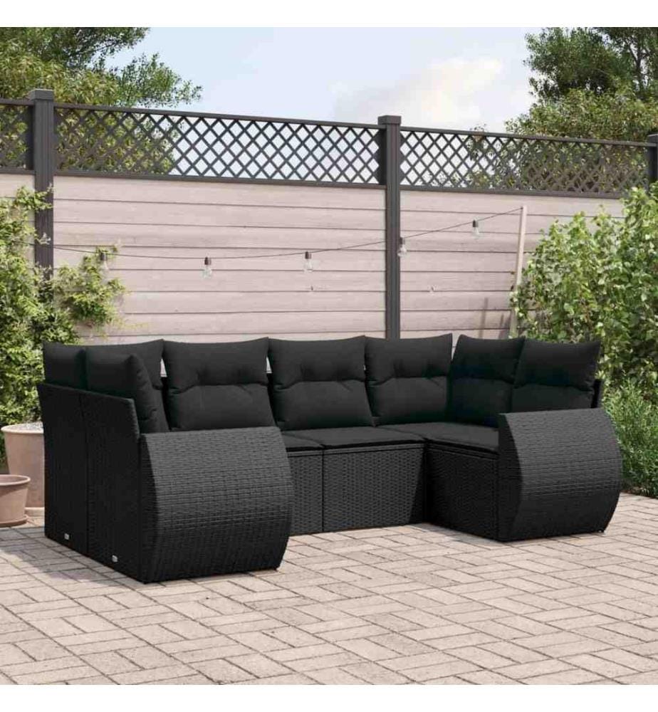 6-tlg. Garten-Sofagarnitur mit Kissen Schwarz Poly Rattan