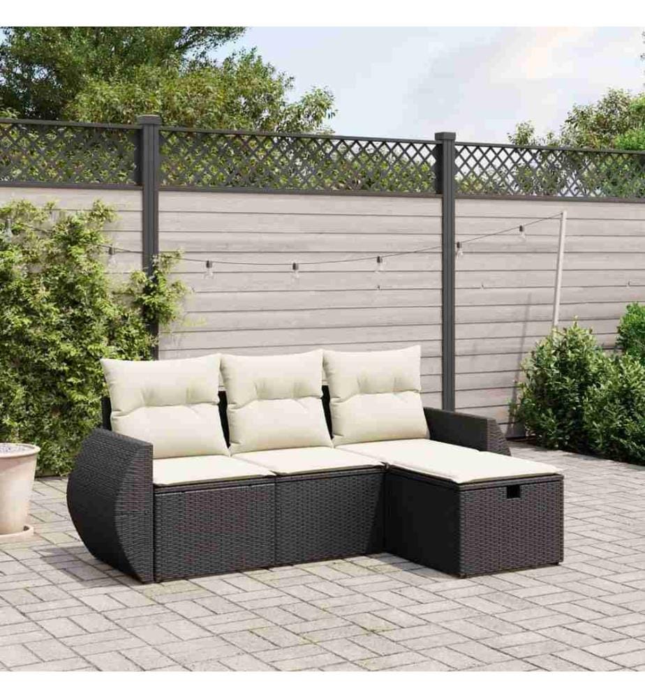 4-tlg. Garten-Sofagarnitur mit Kissen Schwarz Poly Rattan