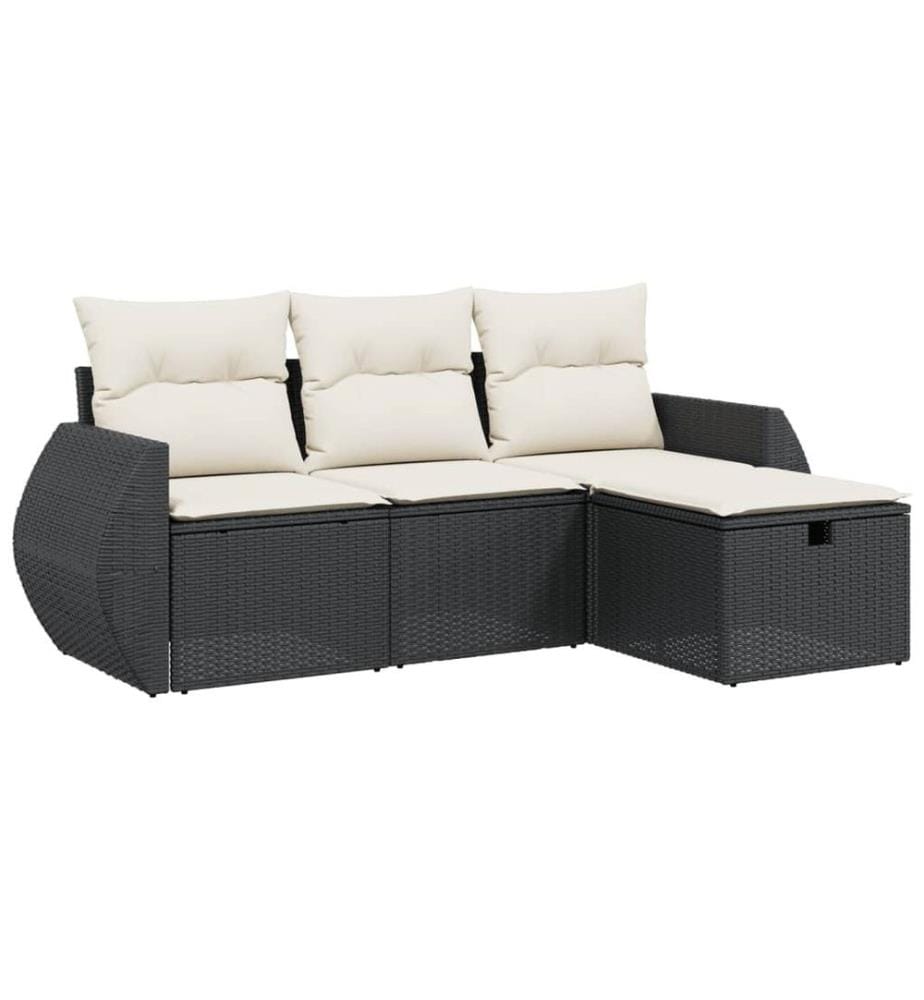 4-tlg. Garten-Sofagarnitur mit Kissen Schwarz Poly Rattan