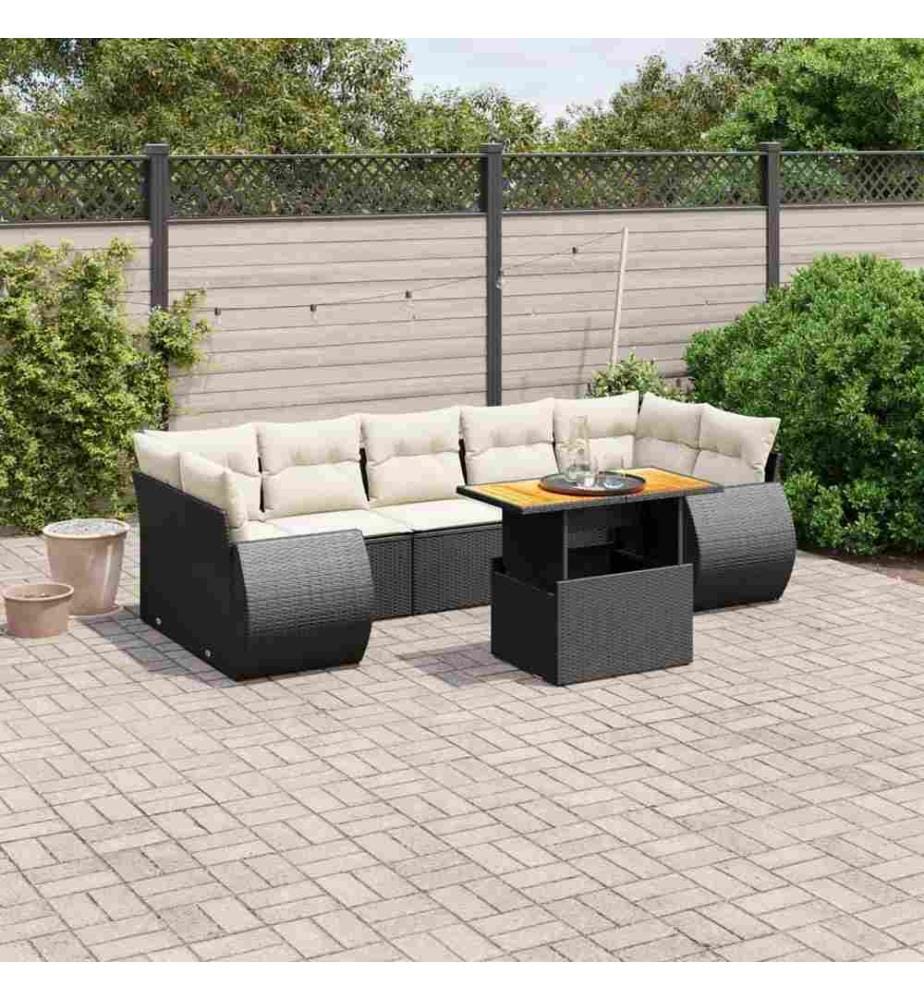 8-tlg. Garten-Sofagarnitur mit Kissen Schwarz Poly Rattan
