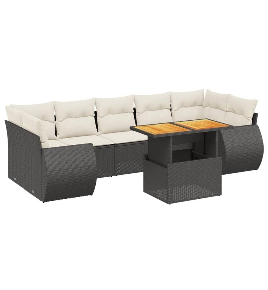 8-tlg. Garten-Sofagarnitur mit Kissen Schwarz Poly Rattan