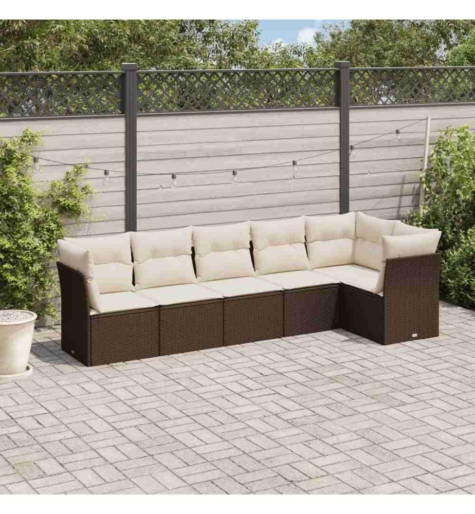 6-tlg. Garten-Sofagarnitur mit Kissen Braun Poly Rattan