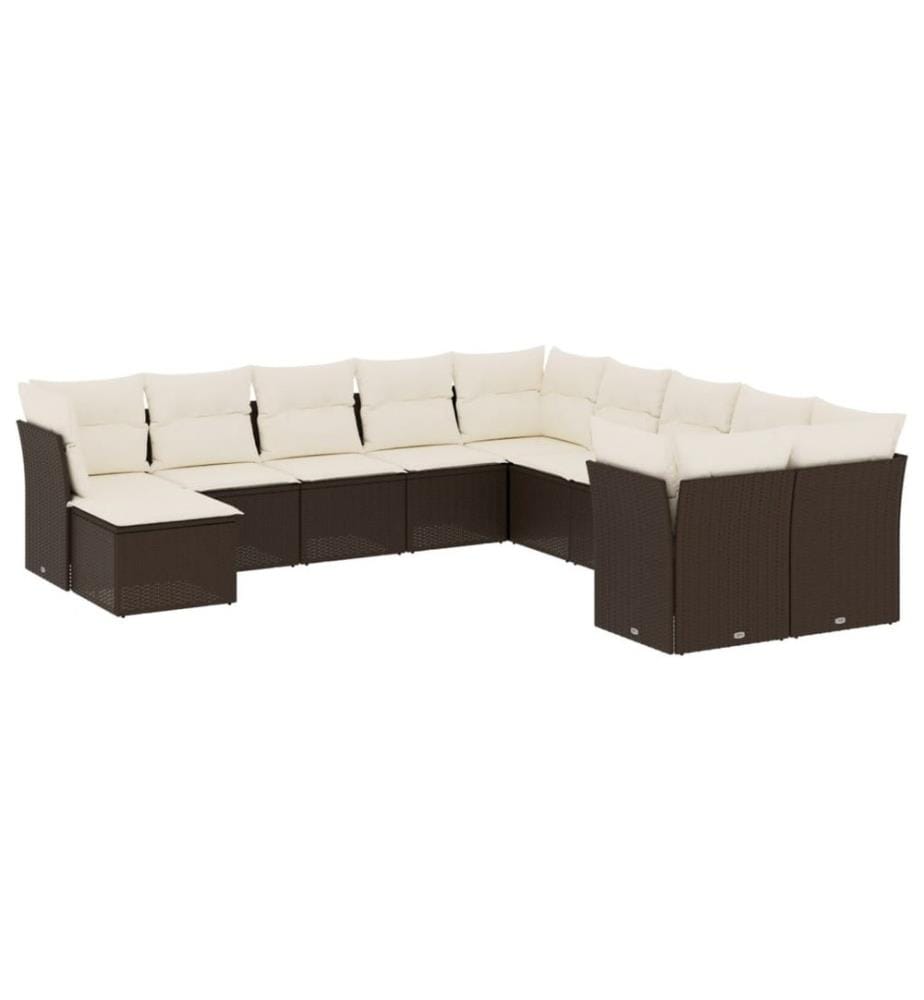 11-tlg. Garten-Sofagarnitur mit Kissen Braun Poly Rattan
