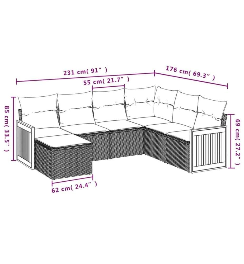 7-tlg. Garten-Sofagarnitur mit Kissen Schwarz Poly Rattan