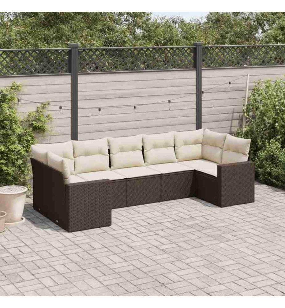 7-tlg. Garten-Sofagarnitur mit Kissen Braun Poly Rattan