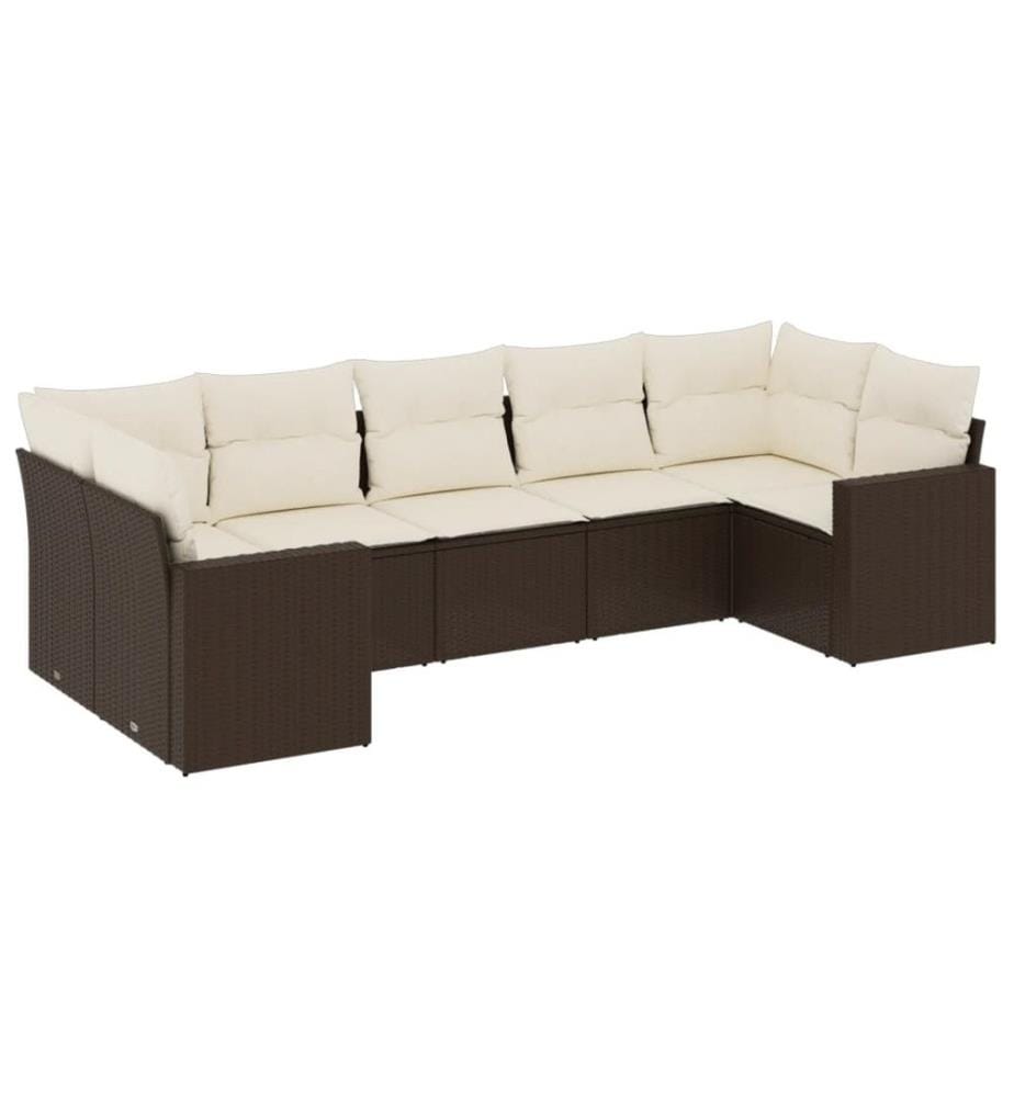 7-tlg. Garten-Sofagarnitur mit Kissen Braun Poly Rattan