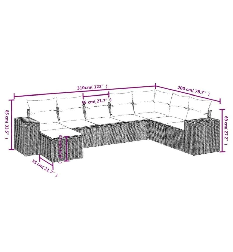 8-tlg. Garten-Sofagarnitur mit Kissen Schwarz Poly Rattan