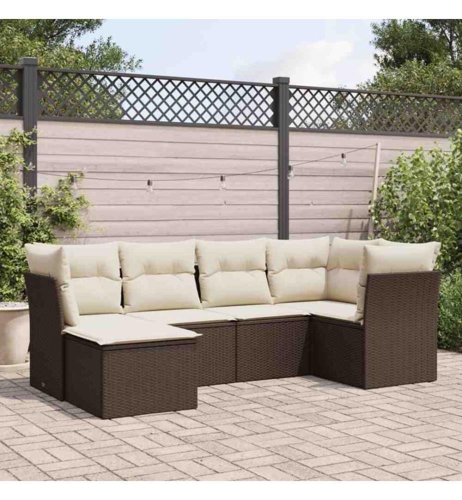 6-tlg. Garten-Sofagarnitur mit Kissen Braun Poly Rattan