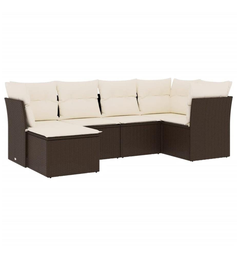 6-tlg. Garten-Sofagarnitur mit Kissen Braun Poly Rattan