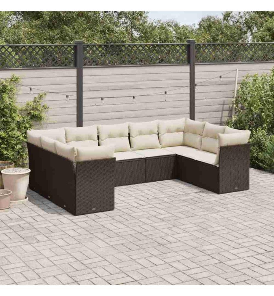 9-tlg. Garten-Sofagarnitur mit Kissen Braun Poly Rattan