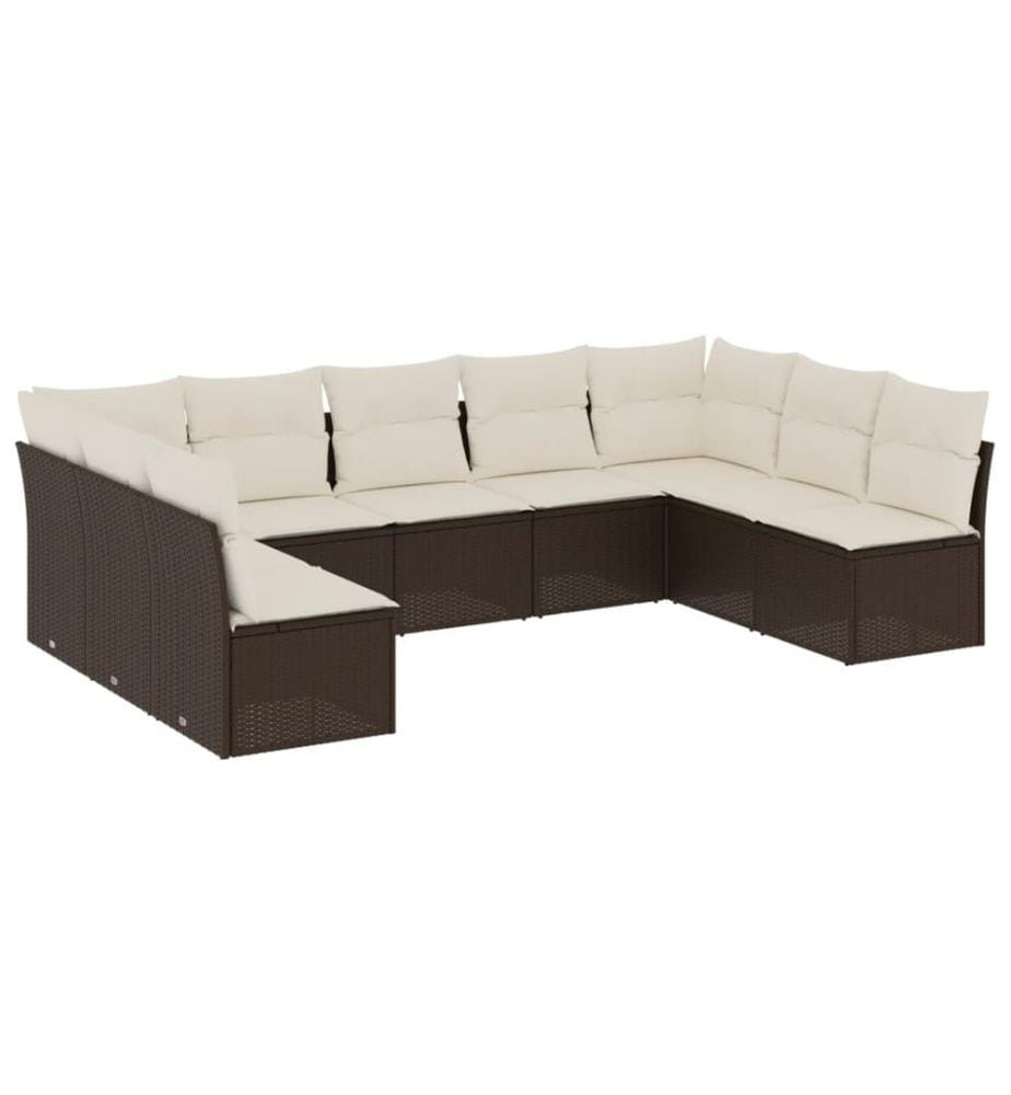 9-tlg. Garten-Sofagarnitur mit Kissen Braun Poly Rattan