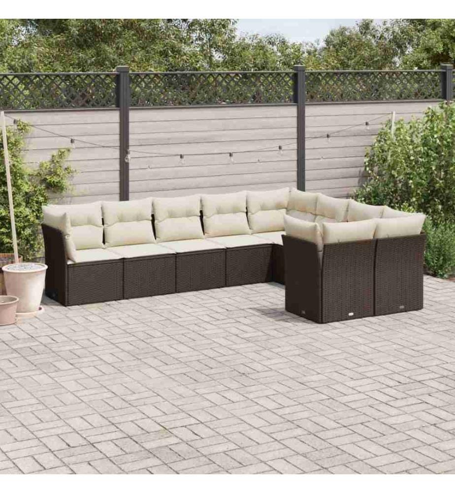 9-tlg. Garten-Sofagarnitur mit Kissen Braun Poly Rattan