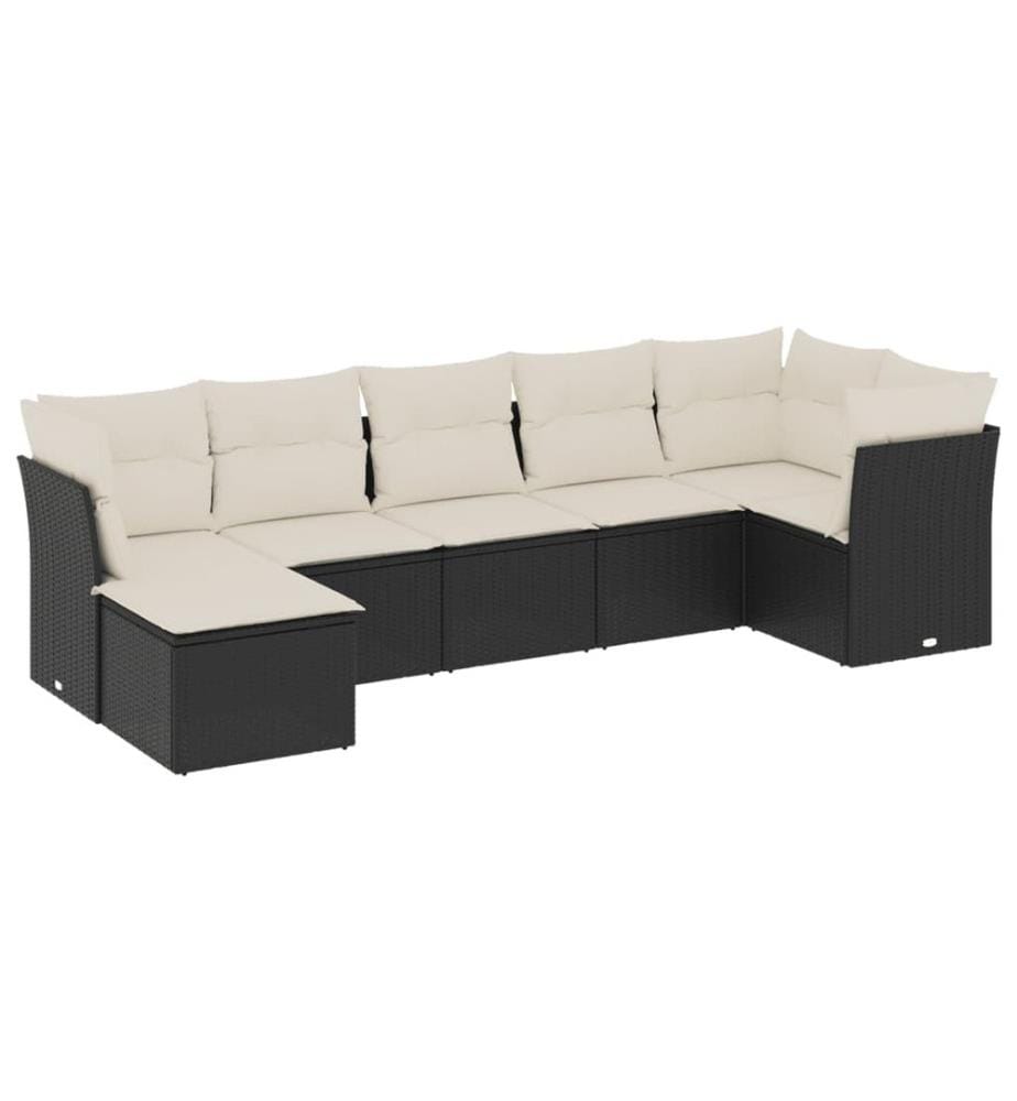 7-tlg. Garten-Sofagarnitur mit Kissen Schwarz Poly Rattan