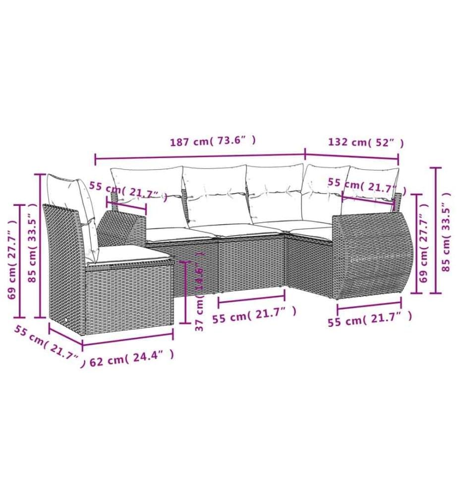 5-tlg. Garten-Sofagarnitur mit Kissen Schwarz Poly Rattan