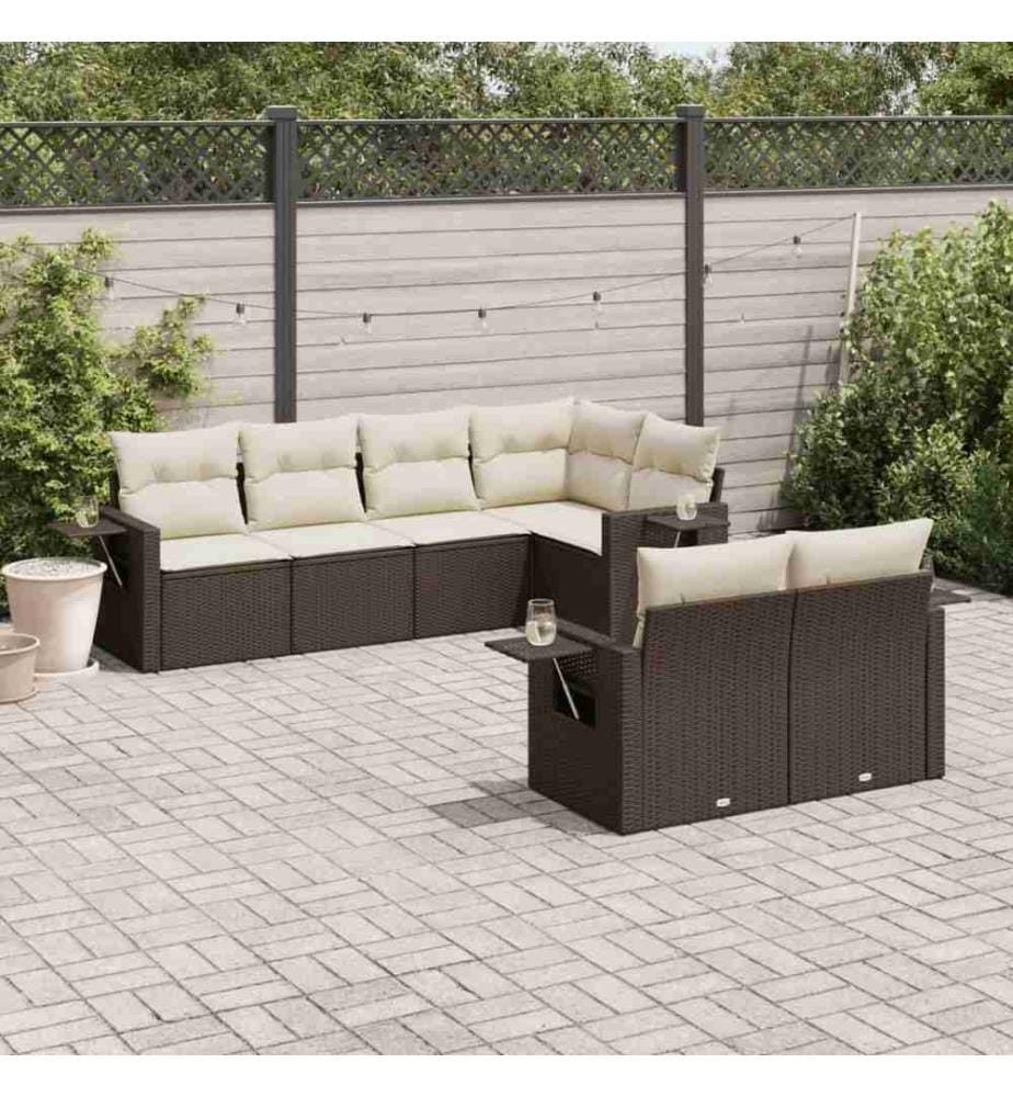 7-tlg. Garten-Sofagarnitur mit Kissen Braun Poly Rattan