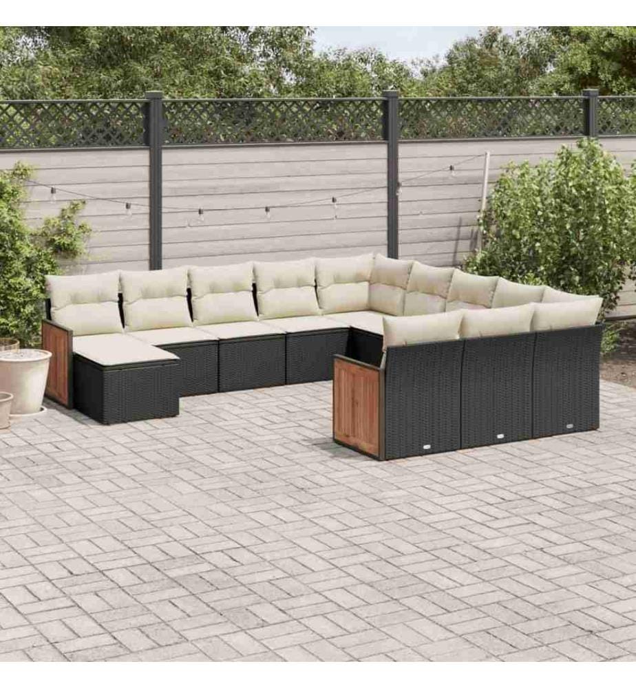 12-tlg. Garten-Sofagarnitur mit Kissen Schwarz Poly Rattan