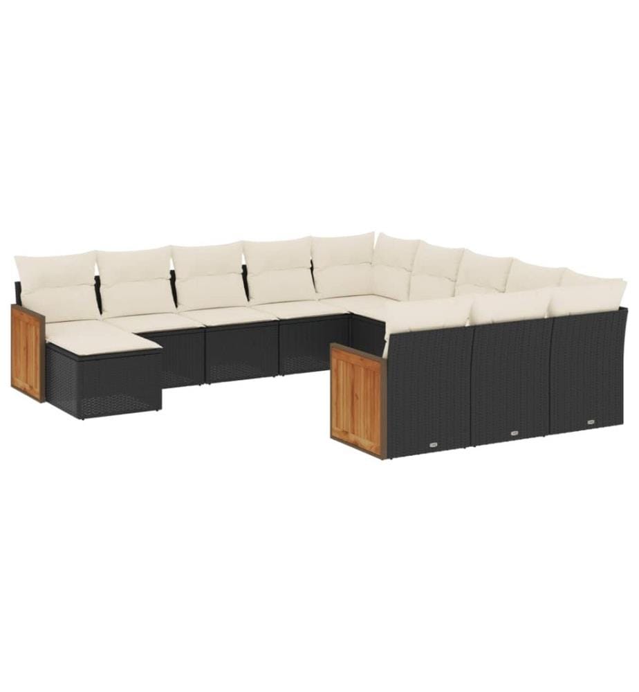 12-tlg. Garten-Sofagarnitur mit Kissen Schwarz Poly Rattan