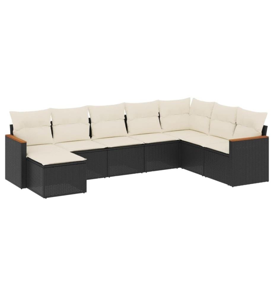 8-tlg. Garten-Sofagarnitur mit Kissen Schwarz Poly Rattan