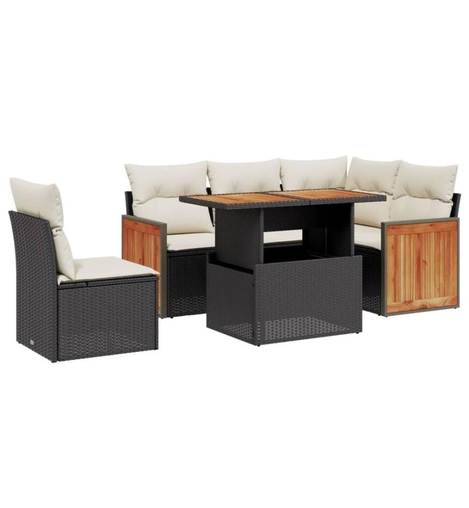 6-tlg. Garten-Sofagarnitur mit Kissen Schwarz Poly Rattan