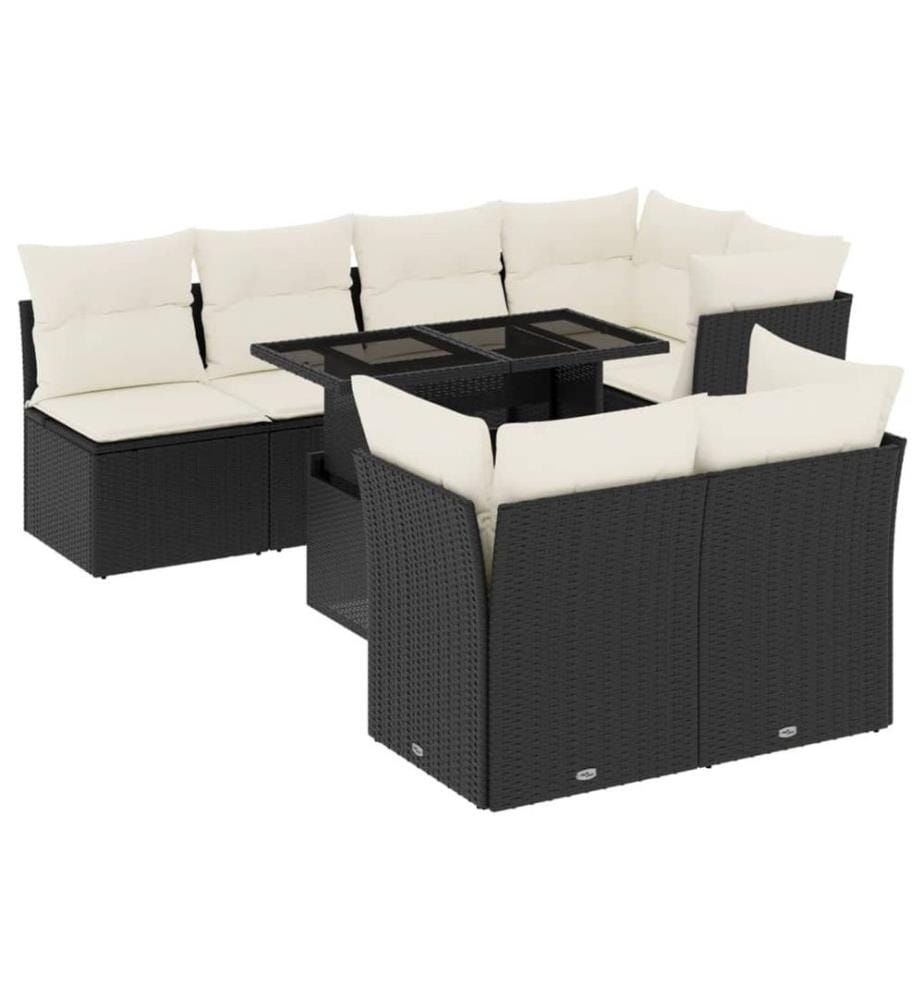 8-tlg. Garten-Sofagarnitur mit Kissen Schwarz Poly Rattan