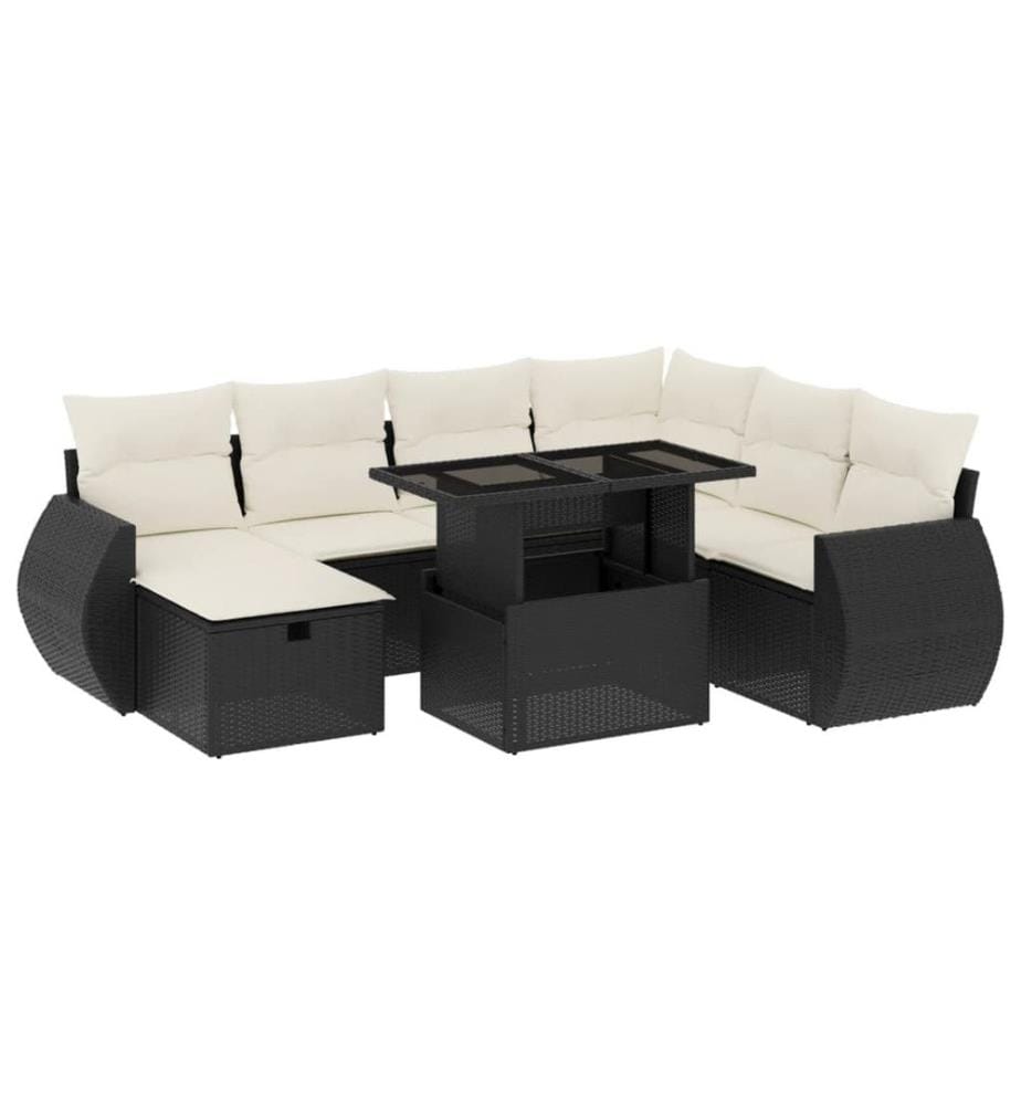 8-tlg. Garten-Sofagarnitur mit Kissen Schwarz Poly Rattan