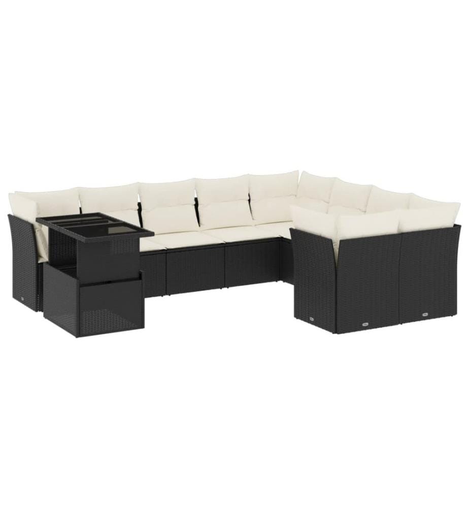 10-tlg. Garten-Sofagarnitur mit Kissen Schwarz Poly Rattan