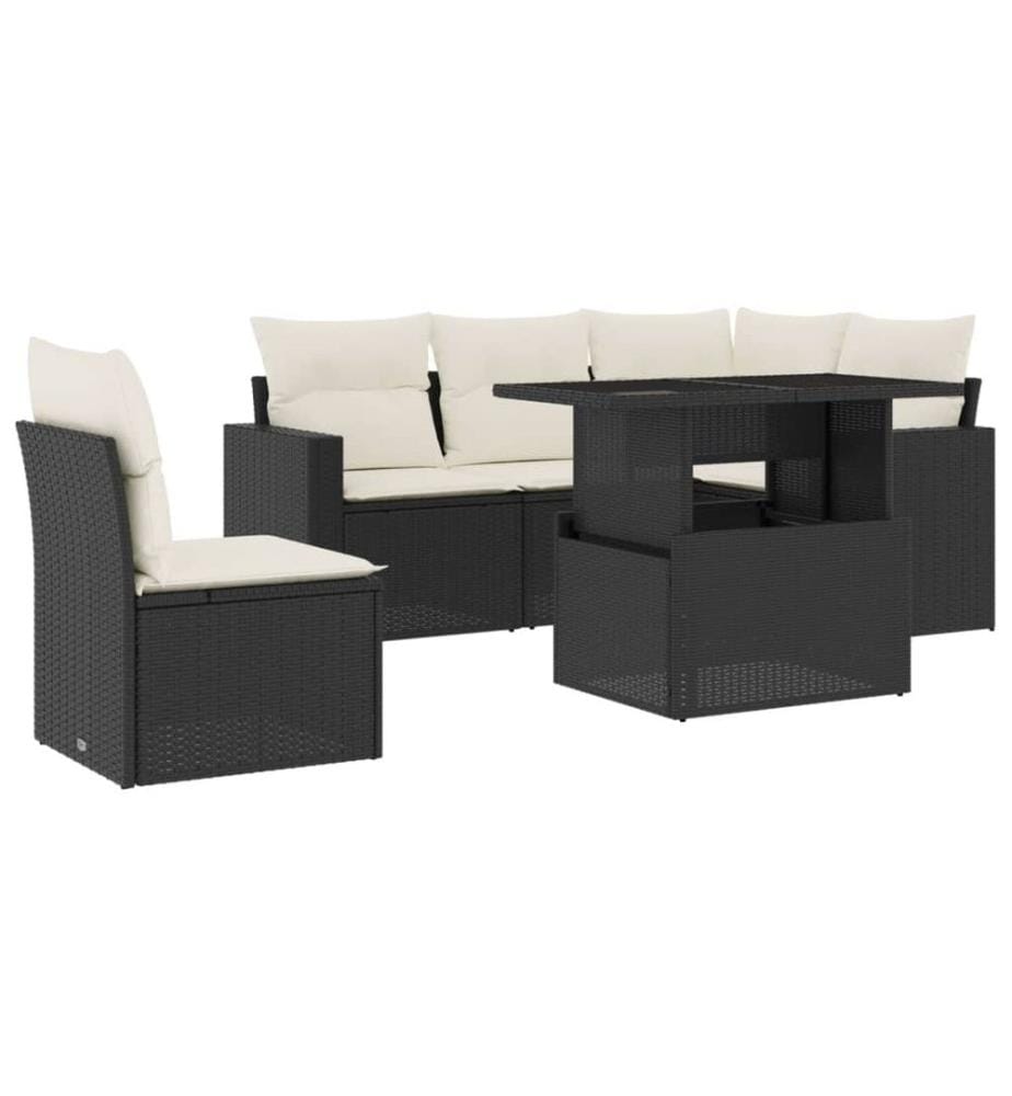 6-tlg. Garten-Sofagarnitur mit Kissen Schwarz Poly Rattan