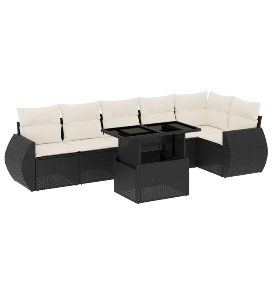 7-tlg. Garten-Sofagarnitur mit Kissen Schwarz Poly Rattan