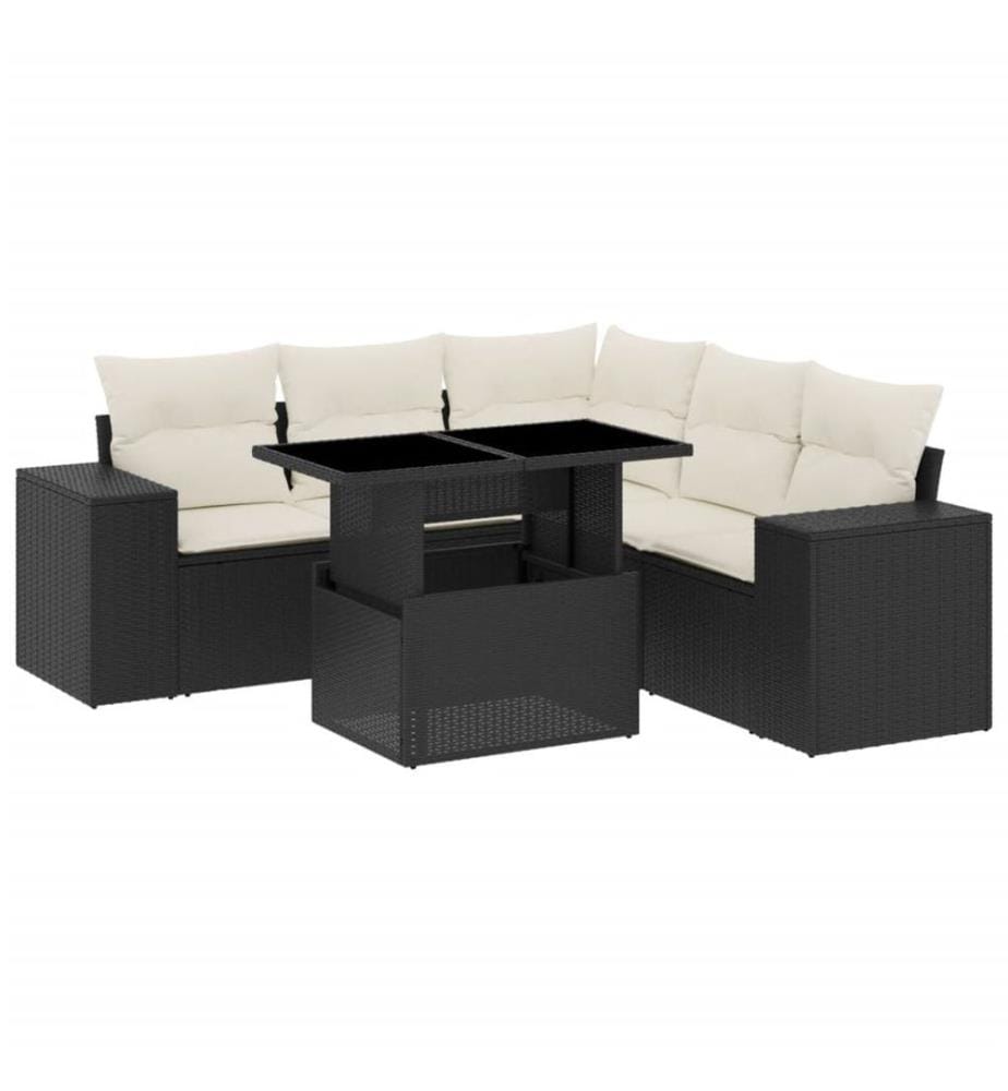 6-tlg. Garten-Sofagarnitur mit Kissen Schwarz Poly Rattan