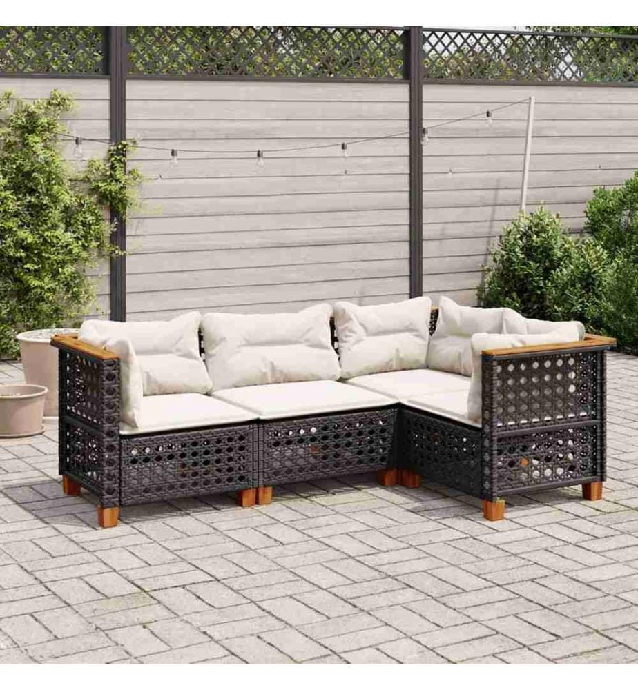 4-tlg. Garten-Sofagarnitur mit Kissen Schwarz Poly Rattan