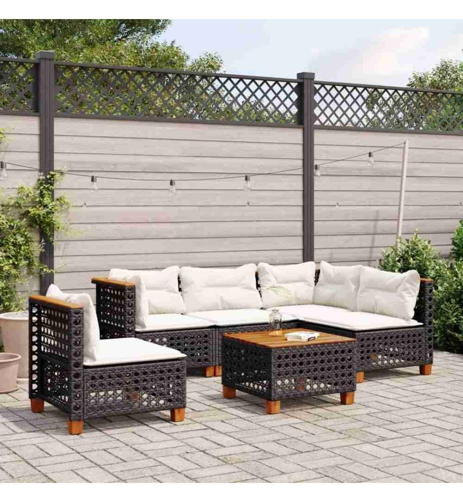 6-tlg. Garten-Sofagarnitur mit Kissen Schwarz Poly Rattan