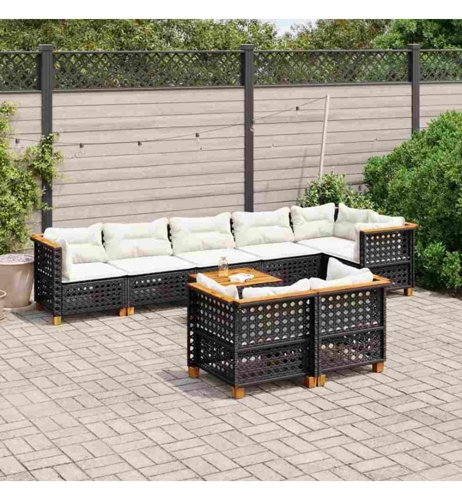 9-tlg. Garten-Sofagarnitur mit Kissen Schwarz Poly Rattan