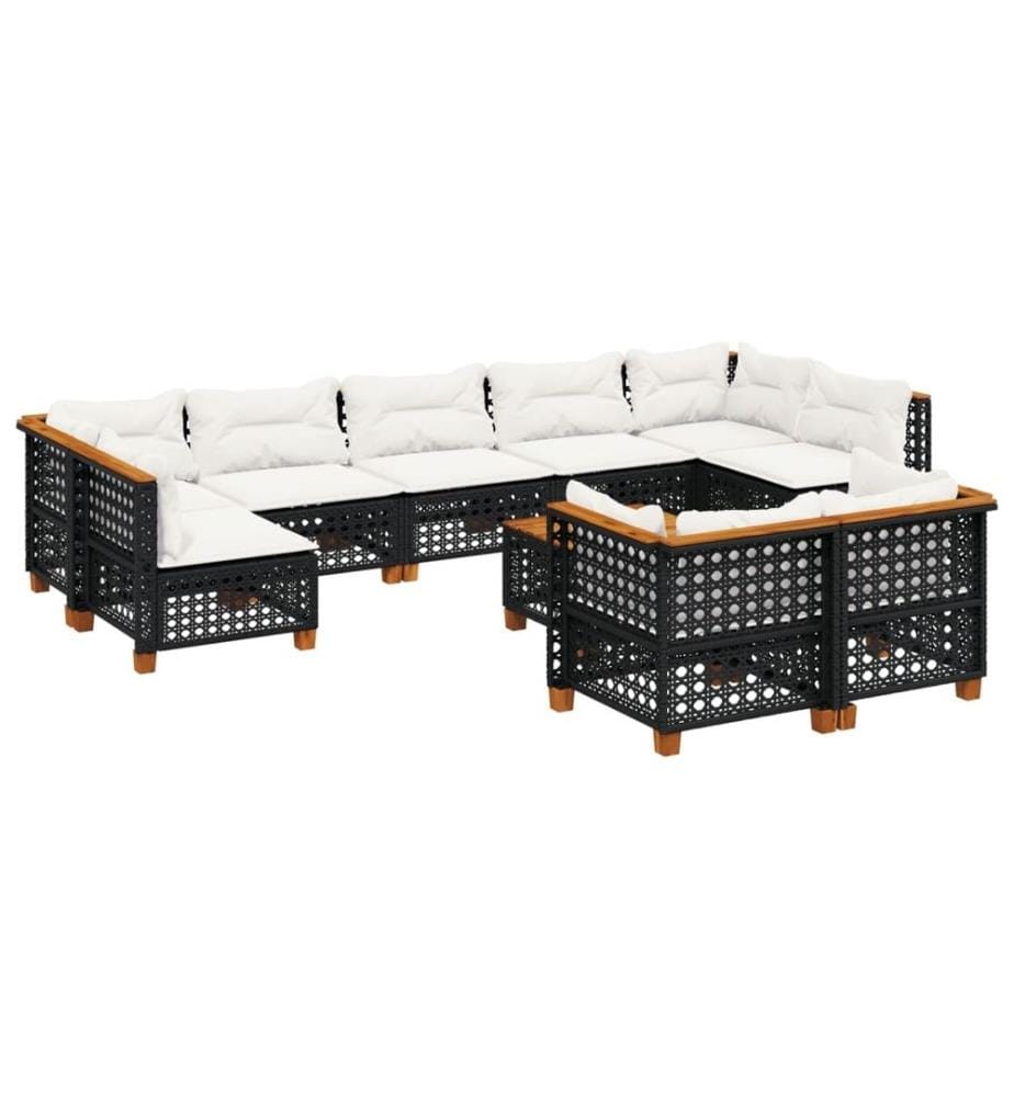 10-tlg. Garten-Sofagarnitur mit Kissen Schwarz Poly Rattan
