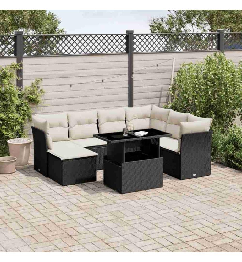 8-tlg. Garten-Sofagarnitur mit Kissen Schwarz Poly Rattan