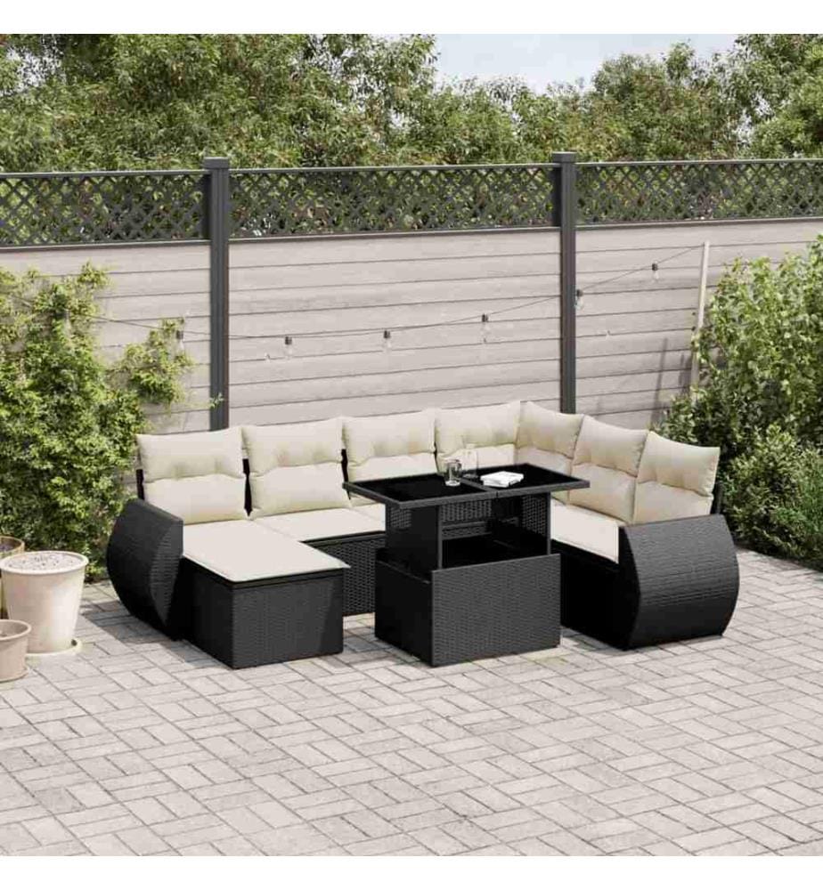 8-tlg. Garten-Sofagarnitur mit Kissen Schwarz Poly Rattan