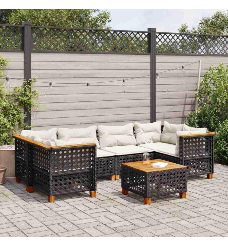 7-tlg. Garten-Sofagarnitur mit Kissen Schwarz Poly Rattan