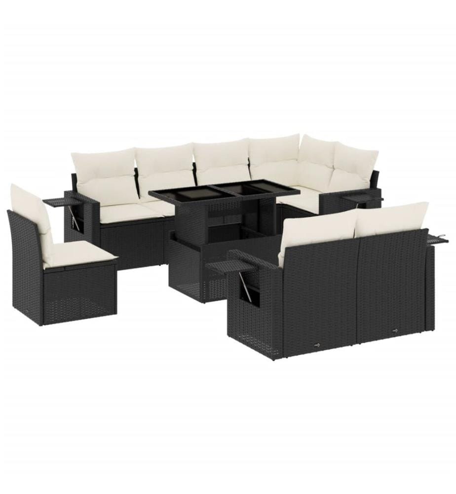 9-tlg. Garten-Sofagarnitur mit Kissen Schwarz Poly Rattan