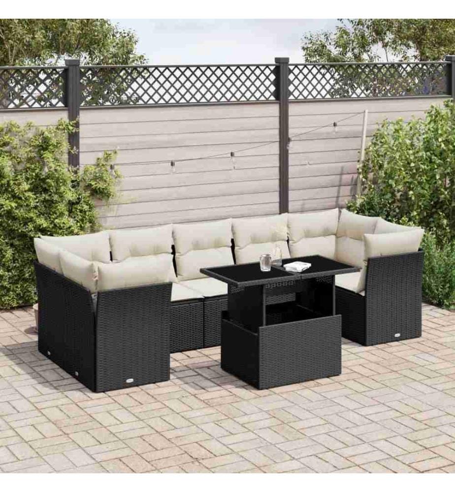 8-tlg. Garten-Sofagarnitur mit Kissen Schwarz Poly Rattan
