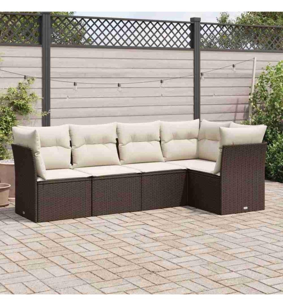 5-tlg. Garten-Sofagarnitur mit Kissen Braun Poly Rattan