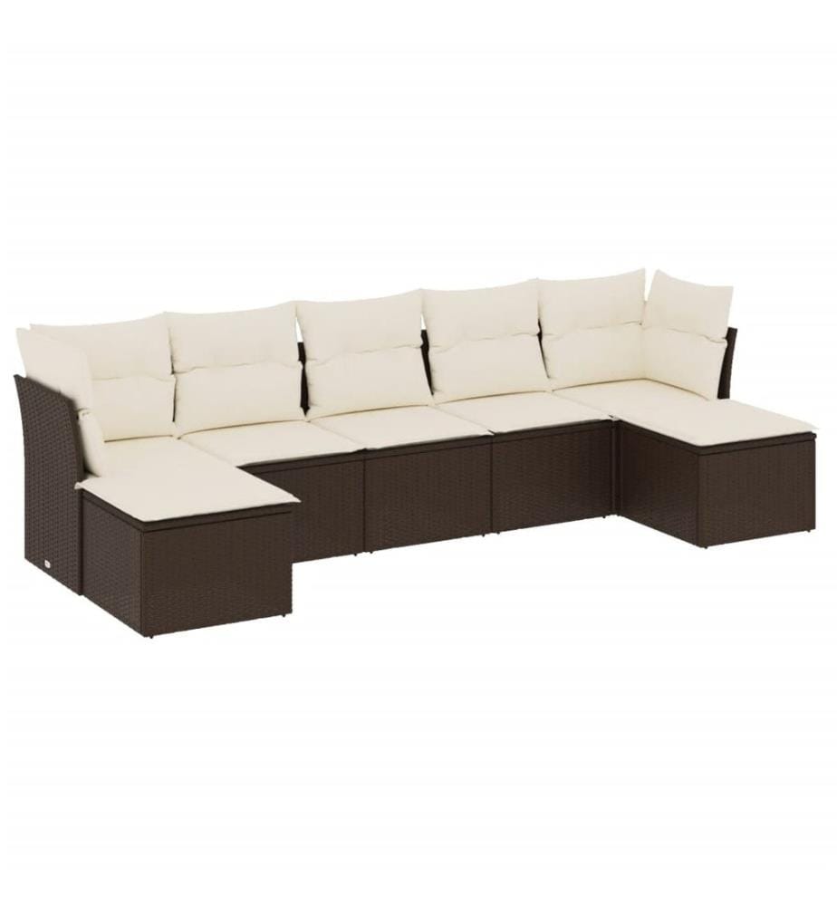 7-tlg. Garten-Sofagarnitur mit Kissen Braun Poly Rattan