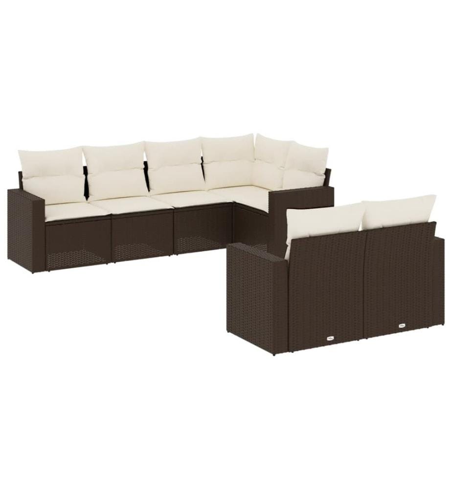 7-tlg. Garten-Sofagarnitur mit Kissen Braun Poly Rattan