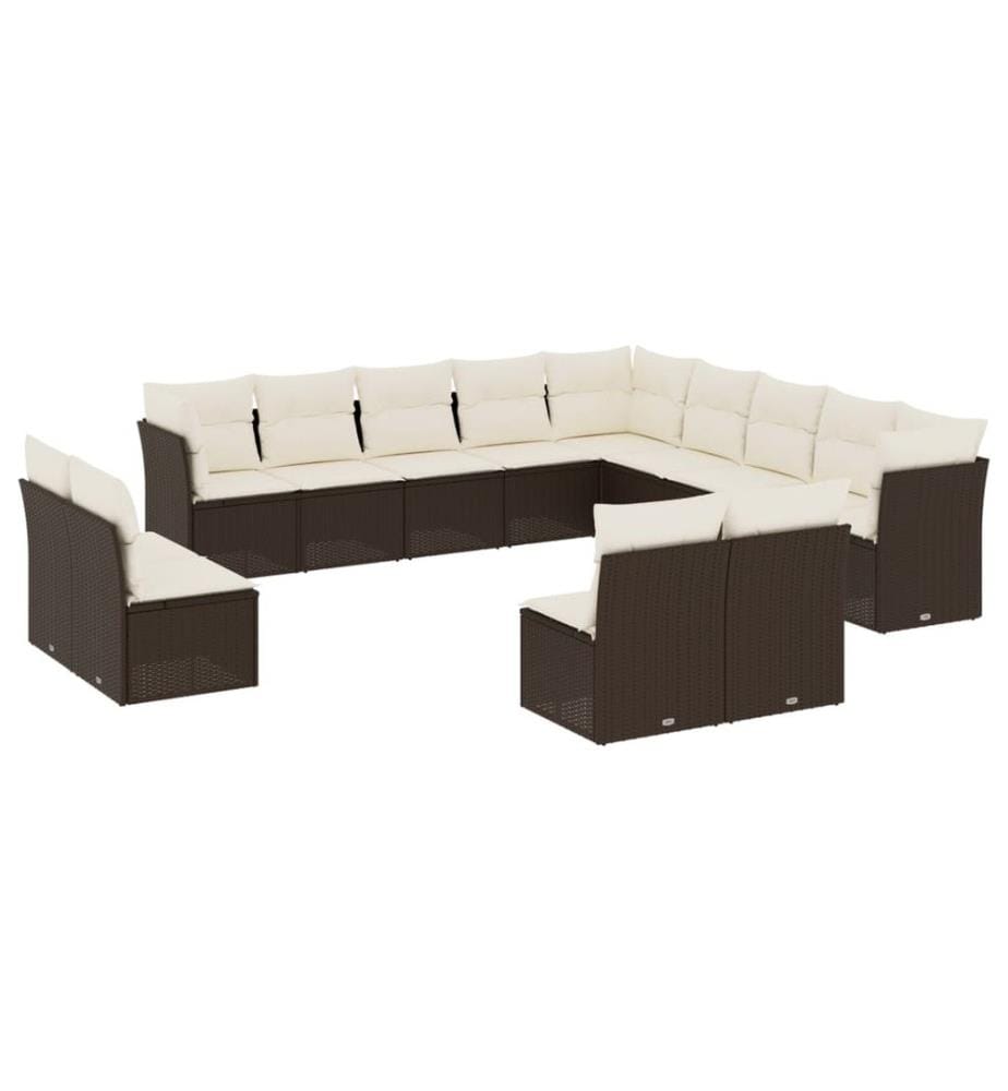 13-tlg. Garten-Sofagarnitur mit Kissen Braun Poly Rattan